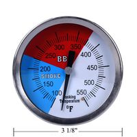 GasSaf 3" 550F BBQ Charcoal Grill Pit Smoker Temp Gauge Grill Thermometer with 3" Stainless Steel Stem RWB