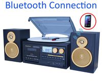 Boytone BT-28SPG 3-Speed Bluetooth Turntable System, Front Loading CD/MP3/Cassette Player, AM/FM Stereo Radio, Aux, SD Slot, USB, Headphone Jack, Wooden Speakers, 110/220 Volt (Gold Limited Edition)