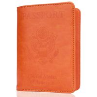 GDTK Leather Passport Holder Cover Case RFID Blocking Travel Wallet (Orange)