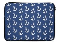 EmbraceCase Ink-Fuzed Neoprene Laptop Sleeve Navy with White Micro Anchors (17")