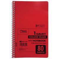 Mead Spiral Notebook, 1 Subject, College Ruled Paper, 80 Sheets, 9-1/2" x 6", Durapress Cover, Red (06654AB5)