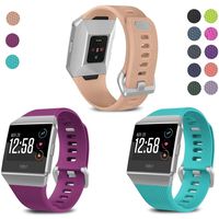 SKYLET Compatible with Fitbit Ionic Bands, 3 Pack Soft Replacement Sport Wristbands Compatible with Fitbit Ionic Smart Watch with Buckle Men Women(Blush, Plum, Teal Small)