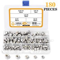 VIGRUE 180PCS 1/4-20 5/16-18 3/8-16 8-32 10-32 Lock Nut Assortment Kit, 304 Stainless Steel Nylon Insert Hex Locknuts