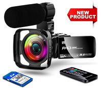 【New Upgrade】 Ultra HD Video Camera Camcorder 1080P 36M Vlogging Camera YouTube Digital Recorder Camera IPS Touch Screen IR Night Vision with Microphone Remote Control, Lens Hood, Battery Charger