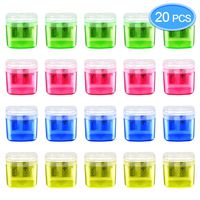 MENOLY 20 Pack Double Hole Pencil Sharpener Manual Pencil Sharpener with Lid Hand Pencil Sharpeners for School Office Home (Pink/Yellow/Green/Blue)