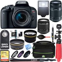 Canon EOS Rebel T7i DSLR Camera w/ 18-55mm STM & EF-S 55-250mm is STM Lens + Accessory Bundle 32GB SDHC Memory + SLR Photo Bag + Wide Angle Lens + 2X Telephoto Lens + Flash + Remote + Tripod & More