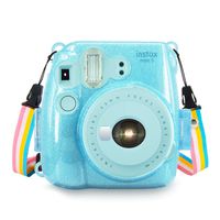 Wolven Clear Camera Case w Adjustable Rainbow Shoulder Strap Compatible With Fugifilm Mini 8,Mini 8+,Mini 9 Instant Camera - Blue Crystal