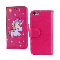 Case for iPhone 5S / SE / 5, ESSTORE Unicorn Design Premium PU Leather Flip Wallet Case with Soft TPU Inner Case, Cute Cartoon Unicorn with Charming Sparkling Glitter Star Pattern [Rosepink]