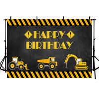 MEHOFOTO Construction Birthday Photo Background Blackboard Digger Excavator Dump Trucks Boy Party Decoration Banner Builder Excavator Backdrops for Photography 7x5ft