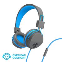 JLab Audio JBuddies Over-Ear Kids Wired Headphones | Toddler Headphones | Kid Safe | Studio Volume Safe | Volume Limiter | Folding | Adjustable | Noise Isolation | with Mic | Graphite/Blue