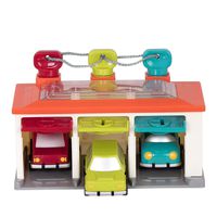 Battat - 3 Car Garage - Shape Sorting Toy Garage with Keys and 3 Toy Cars for Toddlers 2 years + (5-Pcs)