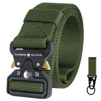 Fairwin Tactical Belt for Men, Military Style Nylon Web Belt with Heavy-Duty Quick-Release Metal Buckle(Green, L (Waist 42''-46''))