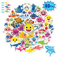 40 Pcs Baby Shark Stickers for Water Bottles, Laptop Decals for Hydro Flask, iPad, Phone, Luggage, Bicycle, Skateboard, Car | Kids Baby Shark Themed Party Favor