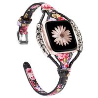 TOYOUTHS Leather Strap Compatible with Fitbit Versa/Versa 2 Bands for Women Slim Genuine Leather Wristbands Replacement Versa Lite Special Edition Dressy Handmade Accessories Black/Pink Floral