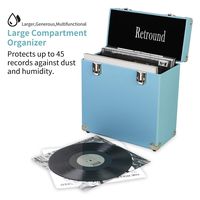 Retround Vintage Retro Vinyl leather Record Holder Case, LP Storage Carrying Case for 78 rpm, 45 rpm, 33 rpm Standard Size Vinyl Records Collections Storage Organizer Display Box-12 inch (Blue)