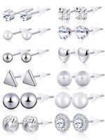 BBTO 24 Pairs Stud Earrings Crystal Pearl Earring Set Ear Stud Jewelry for Girls Women Men, Silver and Gold (Sliver)