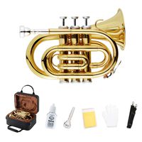 EastRock Pocket Trumpet Gold Lacquer Brass Bb Pocket Trumpet for Beginners,Students or Intermediate with Standard 7C Trumpet Mouthpiece,Hard Case,Valve Oil,Strap,White Gloves,Cleaning Cloth