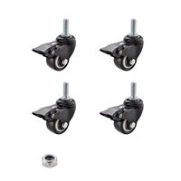 SungMi 4 Pack 2" Heavy Duty Caster Wheels Polyurethane PU Swivel Casters with 360 Degree Threaded Stem 440lb Total Capacity for Set of 4 Black (4 with Brakes) Nuts Include SM-AMS-220016