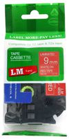 LM Tapes - Premium 3/8" White Print on Red Label (9mm 0.35 Laminated) Compatible with P-Touch TZe-425 Tape and Comes with Great Tape Color/Size Guide for Easy reordering.