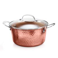 Gotham Steel Hammered Copper Collection 5 Quart Stock Pot with Lid, Premier Nonstick Aluminum Cookware with Stainless Steel Handles, Induction Plate for Even Heating, Dishwasher & Oven Safe