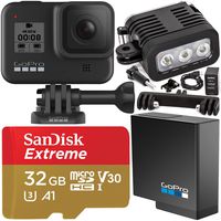 GoPro HERO8 (Hero 8) Action Camera (Black) with SanDisk Extreme 32GB microSDHC Memory Card (UHS-I / V30 / U3 / A1) & Rechargeable Underwater LED Light with Bracket