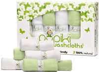 Pupiki Premium Baby Washcloths 6 Ultra-Soft Hypoallergenic 100% Organic Bamboo from rayon fiber Baby bath Washcloth Face towels Absorbent 10X10 Newborn Towel Pack Unisex Baby Shower Gift White & Green