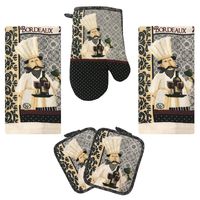 Lobyn Value Packs Kitchen Towel 5 Piece Linen Set 2 Towels 2 Pot Holders 1 Oven Mitt (Chef)