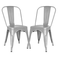 Poly and Bark Trattoria Kitchen and Dining Metal Side Chair in Grey (Set of 2)