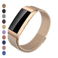 Meikeio Replacement Bands Compatible for Fitbit Charge 3, Charge 3 Stainless Steel Metal Bands(Champagne,Small)