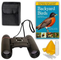 Bird Watching Kit - Compact Binoculars (8x21) + "Backyard Birds" Bestselling Guide Book + Travel Case, Strap, Lens Care Spray, Cloth, Swabs - Essential Outdoor Gift Set for Kids, Adults, Beginners