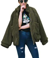 PRETTYGARDEN Women's Fashion Long Sleeve Lapel Zip Up Faux Shearling Shaggy Oversized Coat Jacket with Pockets Warm Winter (Green, X-Large)