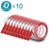 DYMO Embossing Tape Self-Adhesive, 9mm x 3m - White on Red, 10 Count