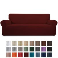 Easy-Going Stretch Sofa Slipcover 1-Piece Couch Sofa Cover Furniture Protector Soft with Elastic Bottom for Kids, Spandex Jacquard Fabric Small Checks(Sofa,Wine)