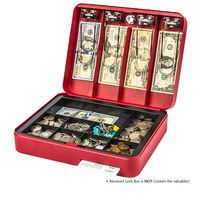 Kyodoled Security Cash Box with Money Tray and Key Portable Safe Lock Box for Money Cash Register 11.8Lx 9.4Wx 3.3H Inch Red