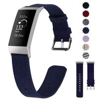 Lintelek Compatible with Fitbit Charge 3 Bands, Canvas Woven Fabric Band, Soft TPU Adjustable Replacement Wristbands, Silicone Straps Sports Accessories