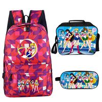 Qushy Sailor Moon Backpack Lunch Box Pencil Case Outdoor School Package (D)