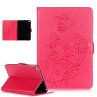 iPad Mini 4 Case,ikasus Embossing Flower Vines Butterflies Premium PU Leather Flip Wallet Pouch Stand Credit Card ID Holders Case Cover for Apple 7.9 iPad Mini 4 2015 Modell,Hot Pink