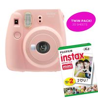 Fujifilm Instax Mini 9 Instant Print Camera (Certified Refurbished) Plus Twin Pack of Film Starter Bundle | 10 Sheets x 2 = 20 White Frame Instant Exposure Photograph Sheets (Rose Quartz)