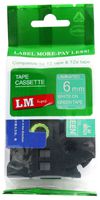 LM Tapes - Premium 1/4" White Print on Green Label (6mm 0.23 Laminated) Compatible with Brother TZe-715 P-Touch Tape and Comes with a Tape Color/Size Guide for Easy reordering.