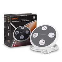 BESTTEN Desktop Power Strip - 2 USB Charging Ports (3.1A Totally) and 4-Foot Heavy Duty Extension Cord, UFO Round Design, Ideal for Home and Office, ETL Certified, Gray