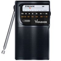 AM FM Radio Portable - Best Reception Transistor Radio/Longest Lasting Battery Operated Radio (2AA) / FM AM Pocket Radio. Mono Headphone Socket, by Vondior (Black)
