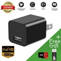 Mini Camera Charger - Home Surveillance - 1080p USB Wall Charger Camera Recorder - Included 32GB Memory Card (Black 32GB)