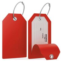 Shacke Luggage Tags with Full Back Privacy Cover w/Steel Loops - Set of 2 (Red)