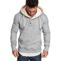 Mens Hoodies Button Collar Lightweight Slim Casual Long Sleeve Solid Hooded Pullover Sweatshirts Outwear Jacket Coats Gray