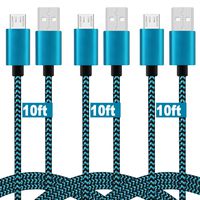 Micro USB Cable, 10ft 3 Pack Extra Long Charging Cord Nylon Braided High Speed Durable Fast Charging USB Charger Android Cable for Samsung Galaxy S7 Edge S6 S5,Android Phone,LG G4,HTC, Blue