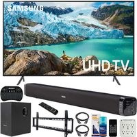 Samsung UN58RU7100 58-inch RU7100 LED Smart 4K UHD TV (2019) Bundle with Deco Gear Soundbar with Subwoofer, Wall Mount Kit, Deco Gear Wireless Keyboard, Cleaning Kit and 6-Outlet Surge Adapter