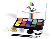 Face Paint Kit for Kids by Dilevia - Professional Cosmetic Grade Palette, 15 Vibrant Colors, 60 Reusable Stencils, 2 Glitters, 4 Sponges, 2 Brushes, Hypoallergenic, Fragrance-Free, Non-Toxic