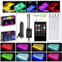 YC-LIGHTING The New 2019 Car LED Strip Light, 4pcs 48 LED DC 12V Multicolor Music Car Interior Light LED Under Dash Lighting Kit with Sound Active Function, Wireless Remote Control, Car Charger
