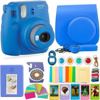 FujiFilm Instax Mini 9 Camera and Accessories Bundle - Instant Camera, Carrying Case, Color Filters, Photo Album, Stickers, Selfie Lens + More (Ice Blue) (Renewed)