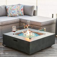 COSIEST Outdoor Propane Fire Pit Coffee Table w Greyish-Green Square Faux Stone 35-inch Planter Base, 50,000 BTU Stainless Steel Burner,Wind Guard, Tank Outside and Waterproof Cover
